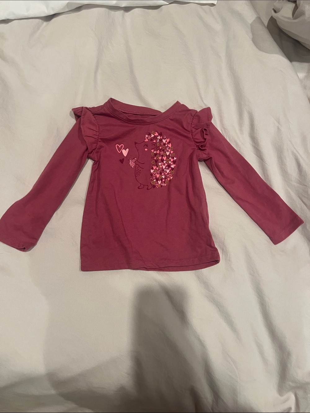 Garanimals Pink Long-Sleeve Ruffle Top with Heart Hedgehog